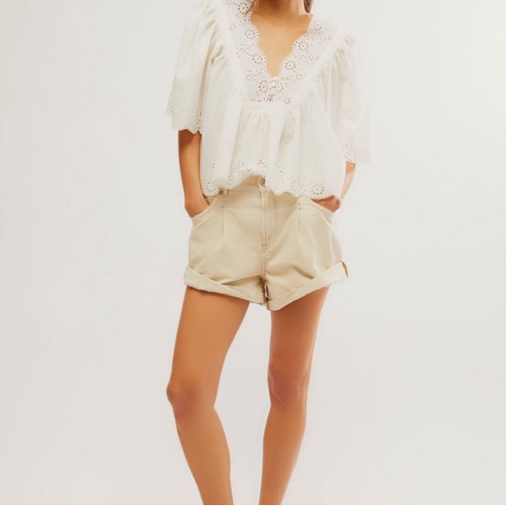 We The Free Baggy Tan Denim Shorts